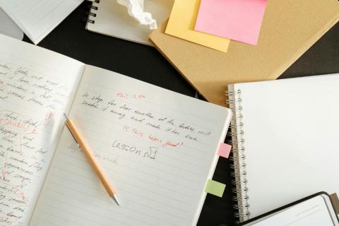 A notebook and notes