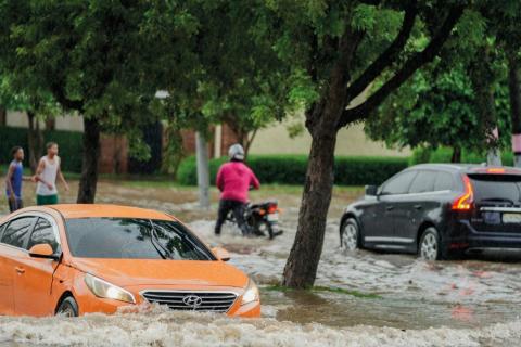 Cars under water after a heavy rain