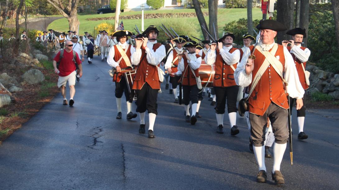 Minutemen and citizens marching