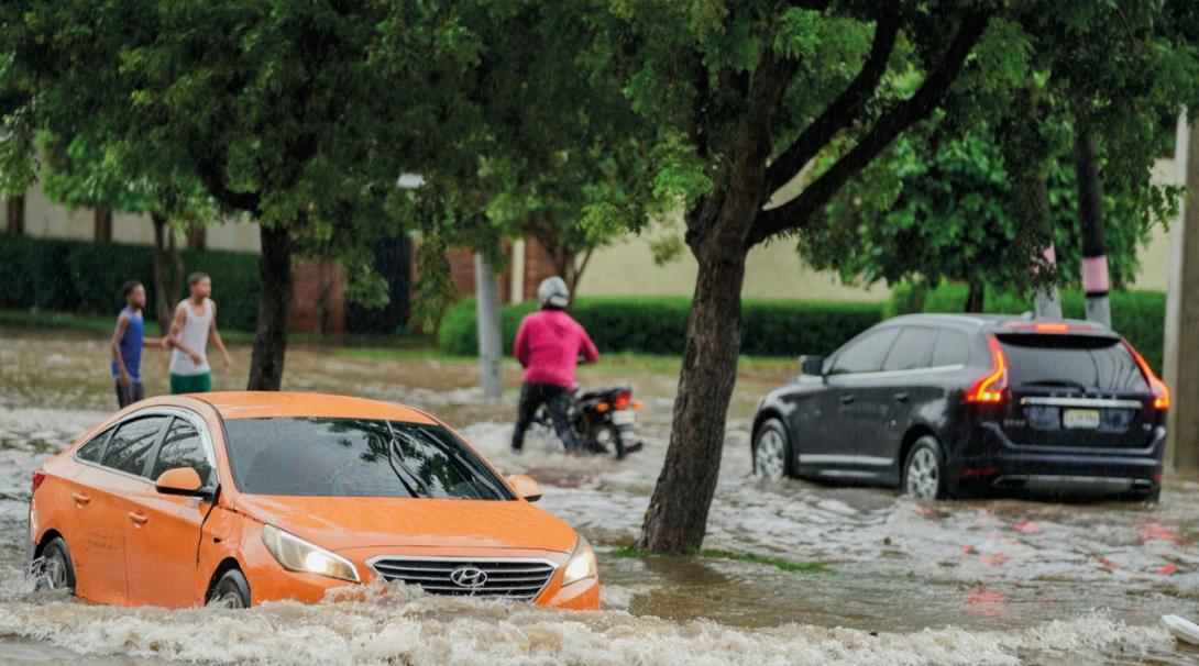 Cars under water after a heavy rain